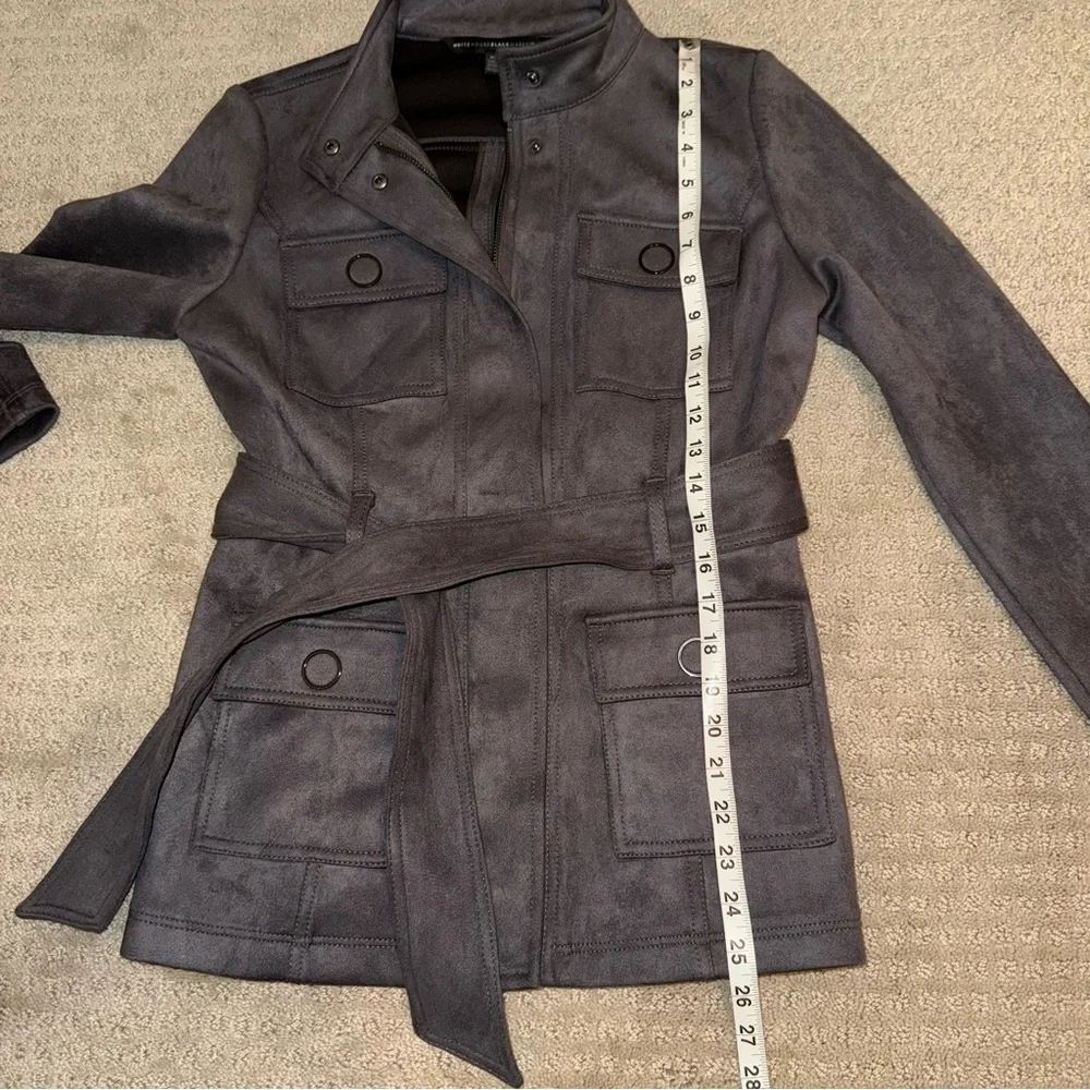White House Black Market WHBM Belted Faux Suede Jacket in Blackened Pearl XS